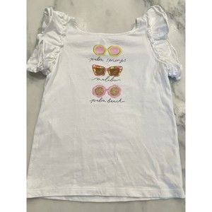 Janie & Jack girls 10 white ruffle sleeve sunglass T-shirt Palm Springs, Malibu